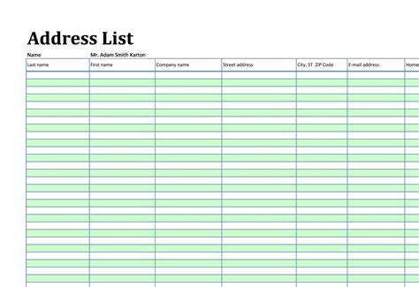 free excel contact list template