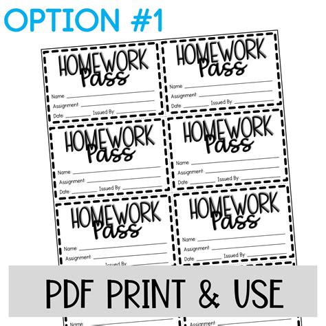 Free Homework Pass Printable