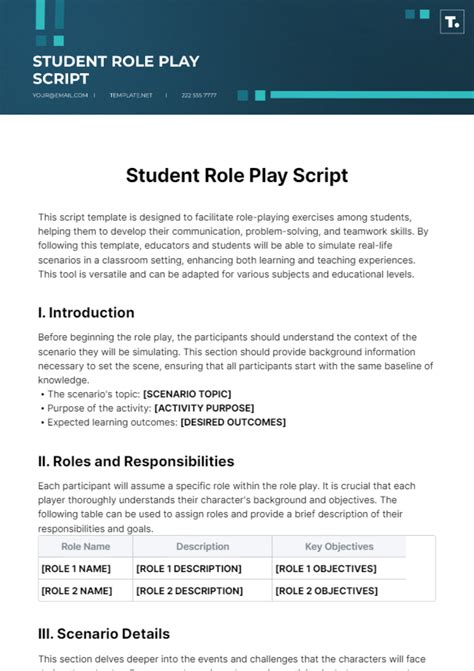 free play script template for students