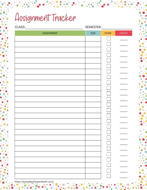 Free Printable Assignment Tracker