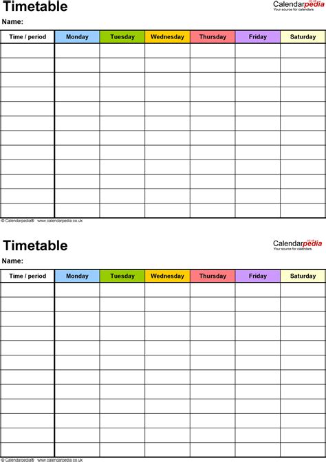 Free Printable Timetable Sheets