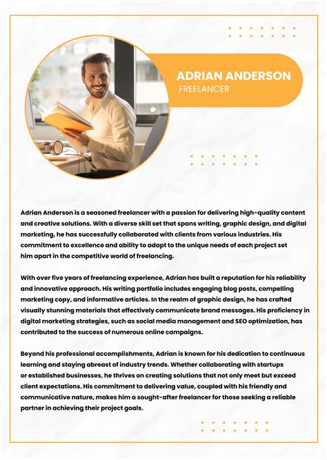 freelancer short bio examples