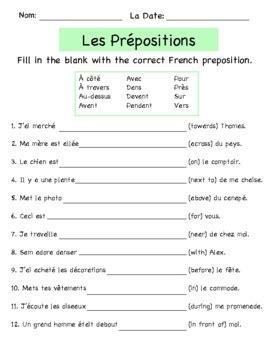 french prepositions exercises with answers pdf class 8