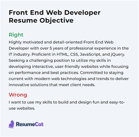 front end developer cv objective