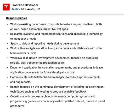 front end developer job description linkedin
