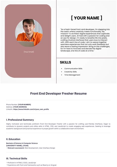 front end developer resume template for freshers