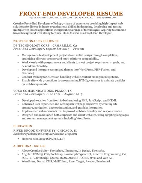front end developer summary