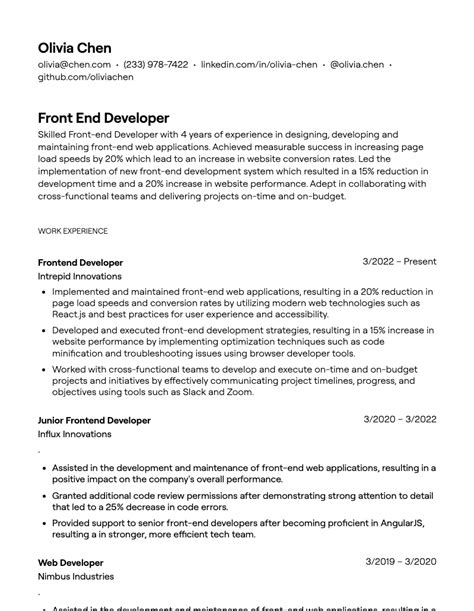front end developer summary linkedin