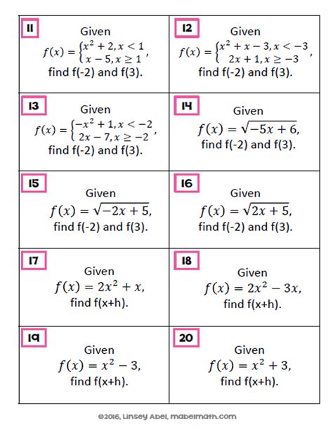 function notation flower worksheet answers