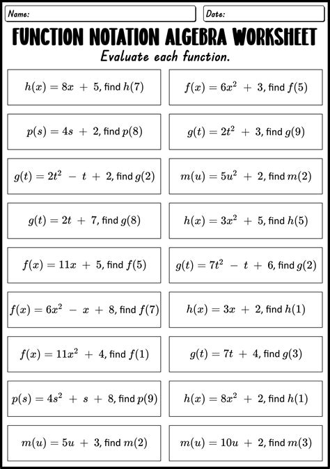 function notation worksheet 2 answer key
