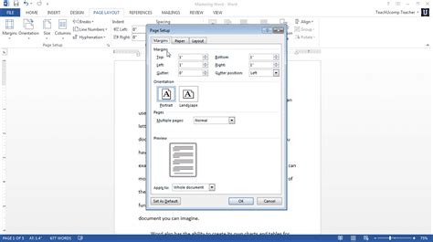 function of page setup in ms word