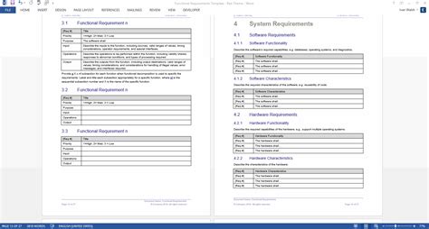 functional requirements document template word