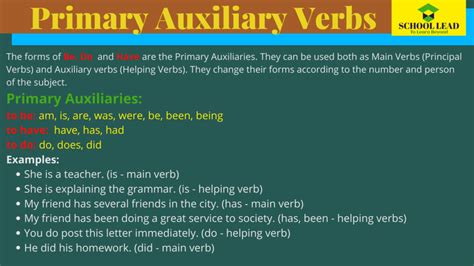 functions of primary auxiliary verbs with examples