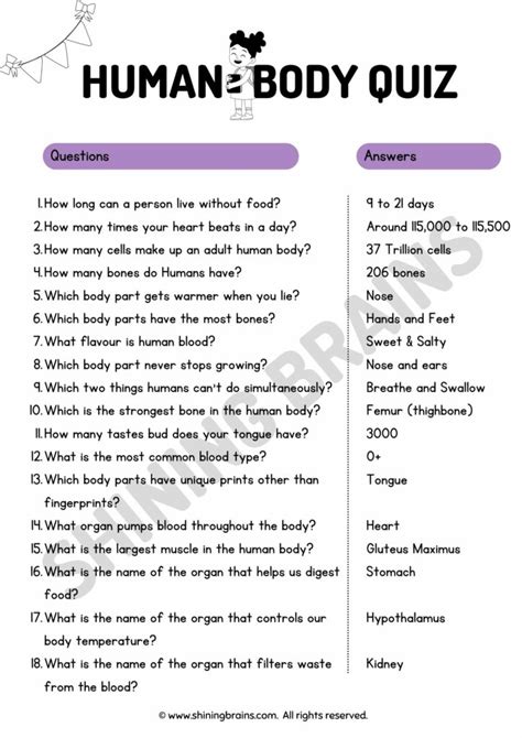 funny human body trivia questions and answers general knowledge