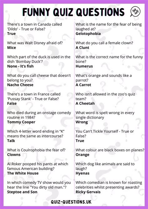 funny table top quiz questions and answers