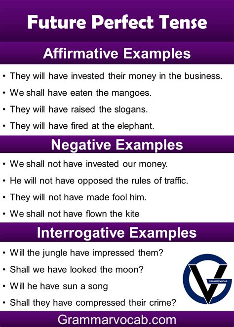 future perfect tense interrogative negative structure examples