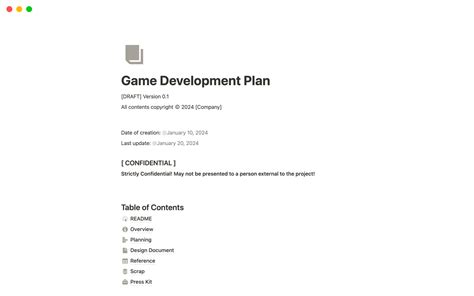 game development project plan template