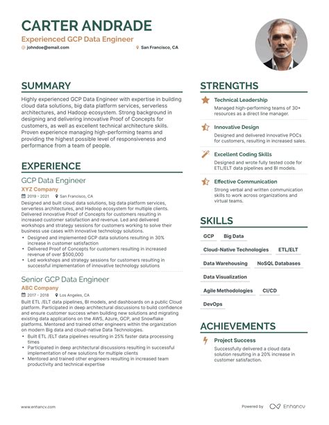 gcp data engineer resume examples