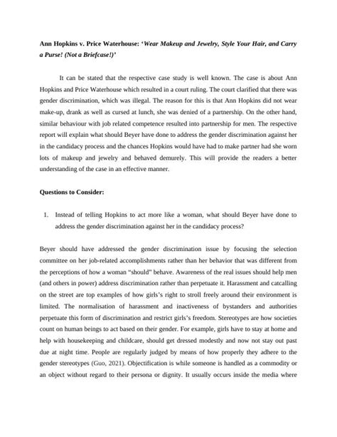gender discrimination case study examples