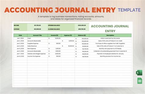 general journal entry excel template