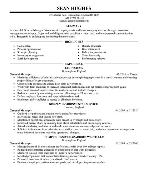 general manager professional summary examples