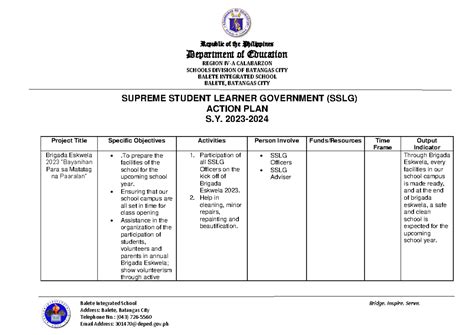 general plan of action sslg example