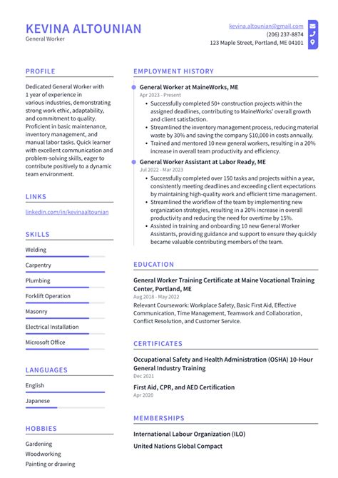 general worker resume examples
