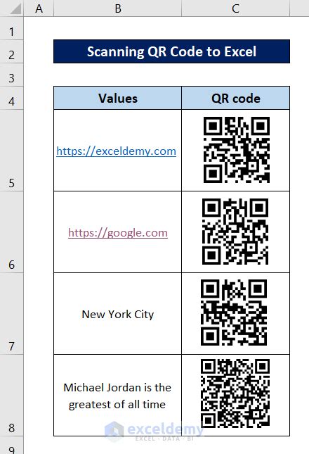 generate qr code from excel spreadsheet
