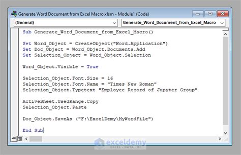 generate word document from excel data macro