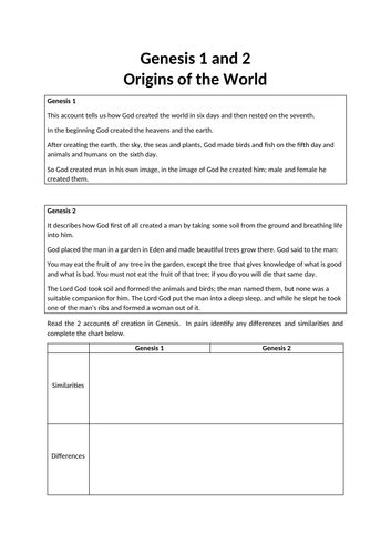 genesis 1 and 2 comparison