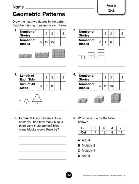geometric patterns examples with answers grade 6 worksheets
