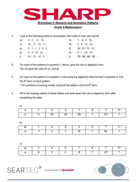 geometric patterns examples with answers grade 8