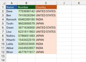 get country name from country code excel