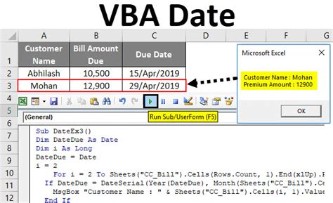 get date in excel vba