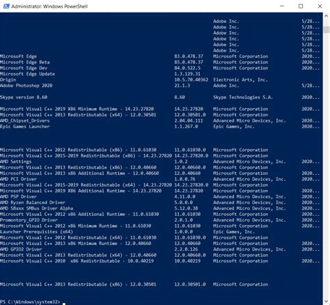 get list of installed apps windows 10 powershell