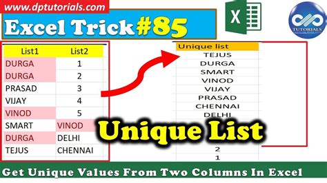 get unique values from two columns in excel