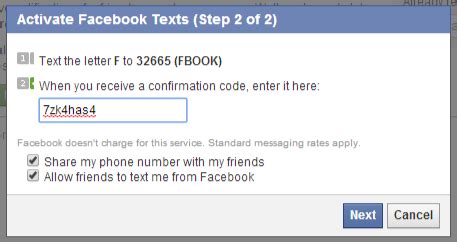 getting facebook code texts
