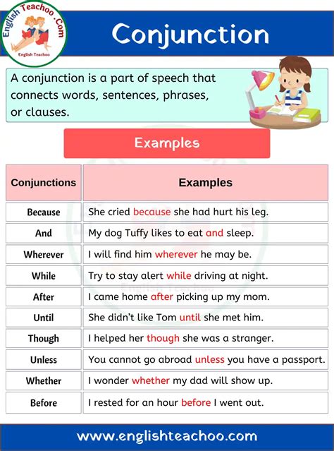 give 10 example of conjunctions