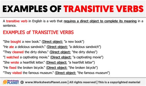 give 3 example of transitive verb