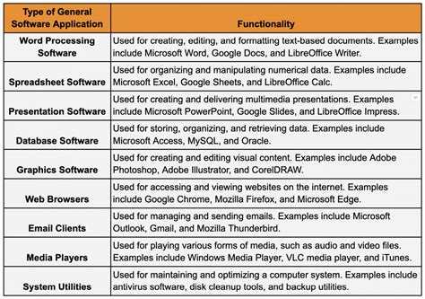 give 4 examples of application software