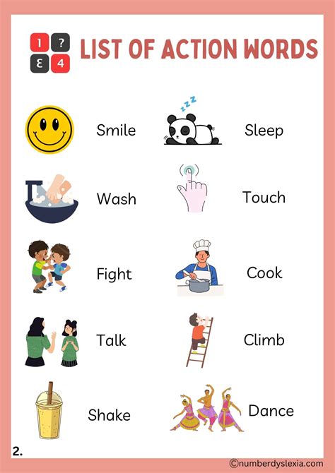 give 5 example of action words