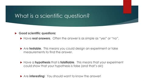 give example of scientific questions