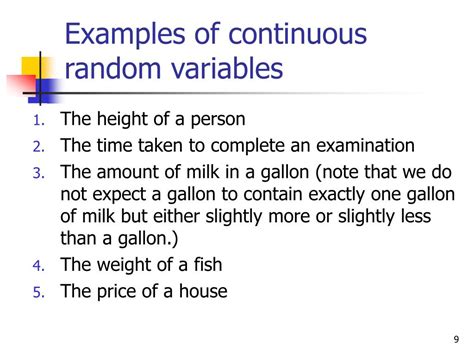 give five examples of continuous random variable