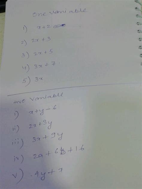 give five examples of expressions containing one variable