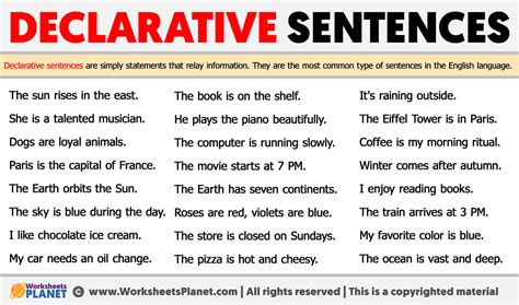 give some examples of declarative sentence