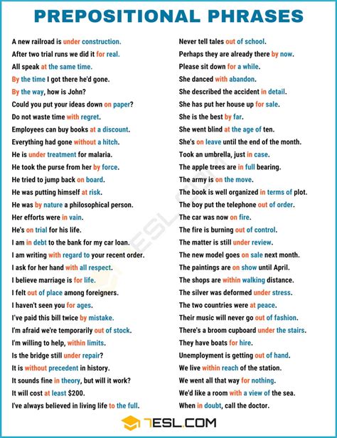 give two examples of prepositional phrases