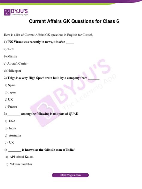 gk questions for class 6 to 10 with answers pdf