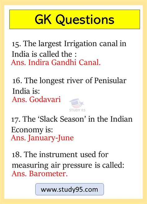 gk questions with answers in english for high school students