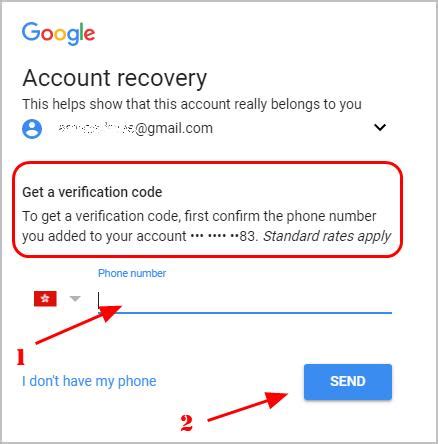 gmail forgot password verification code phone number