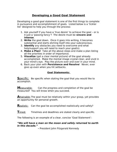 goal statement examples for students pdf